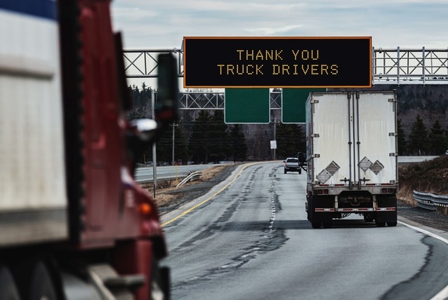 road sign saying thank you truck drivers